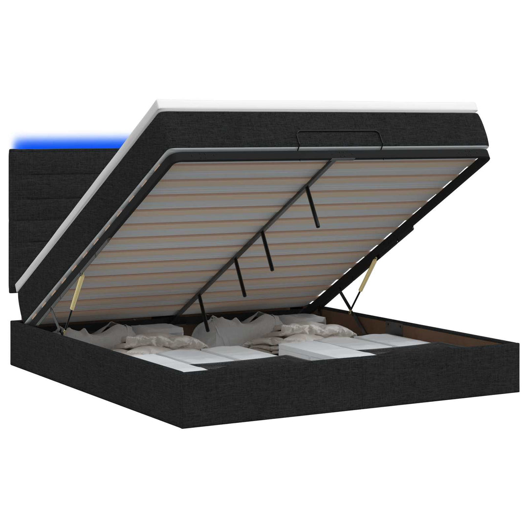 Ottoman seng med madras og LED Sort 140 x 190 cm Stof