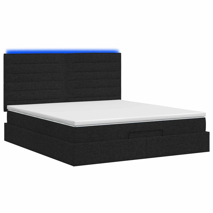 Ottoman seng med madras og LED Sort 140 x 190 cm Stof