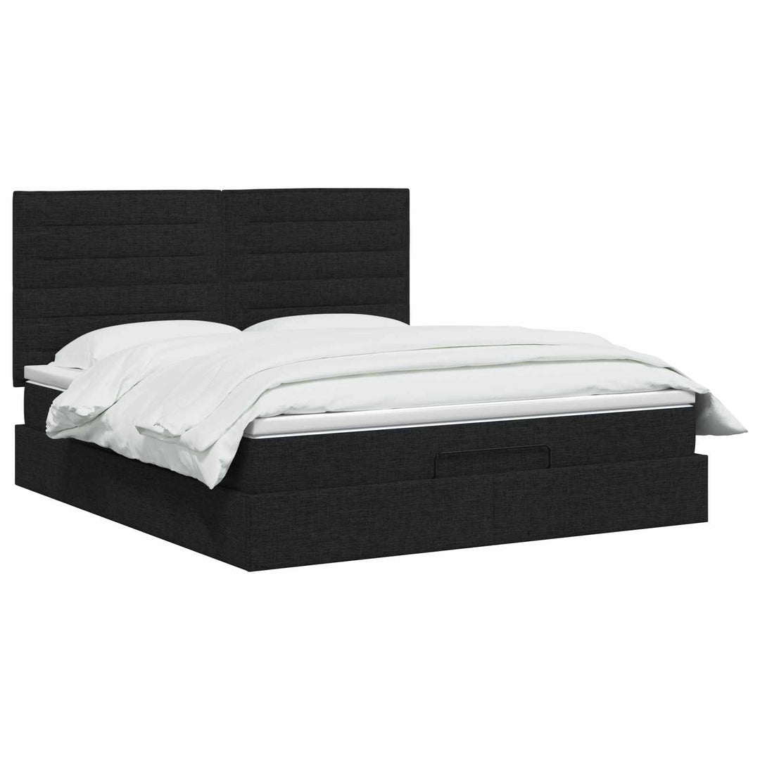 Ottoman seng med madras og LED Sort 140 x 190 cm Stof