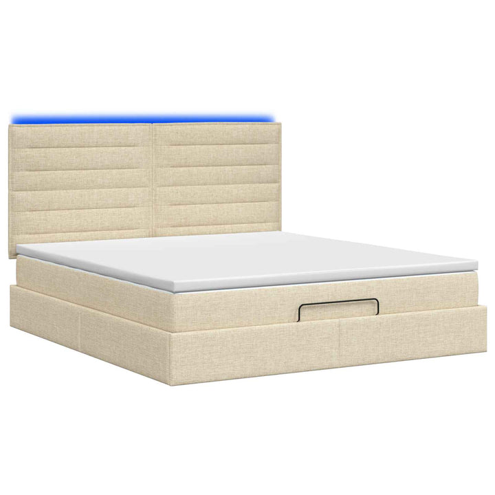 Ottoman seng med madras og LED Cremefarvet 140 x 190 cm Stof