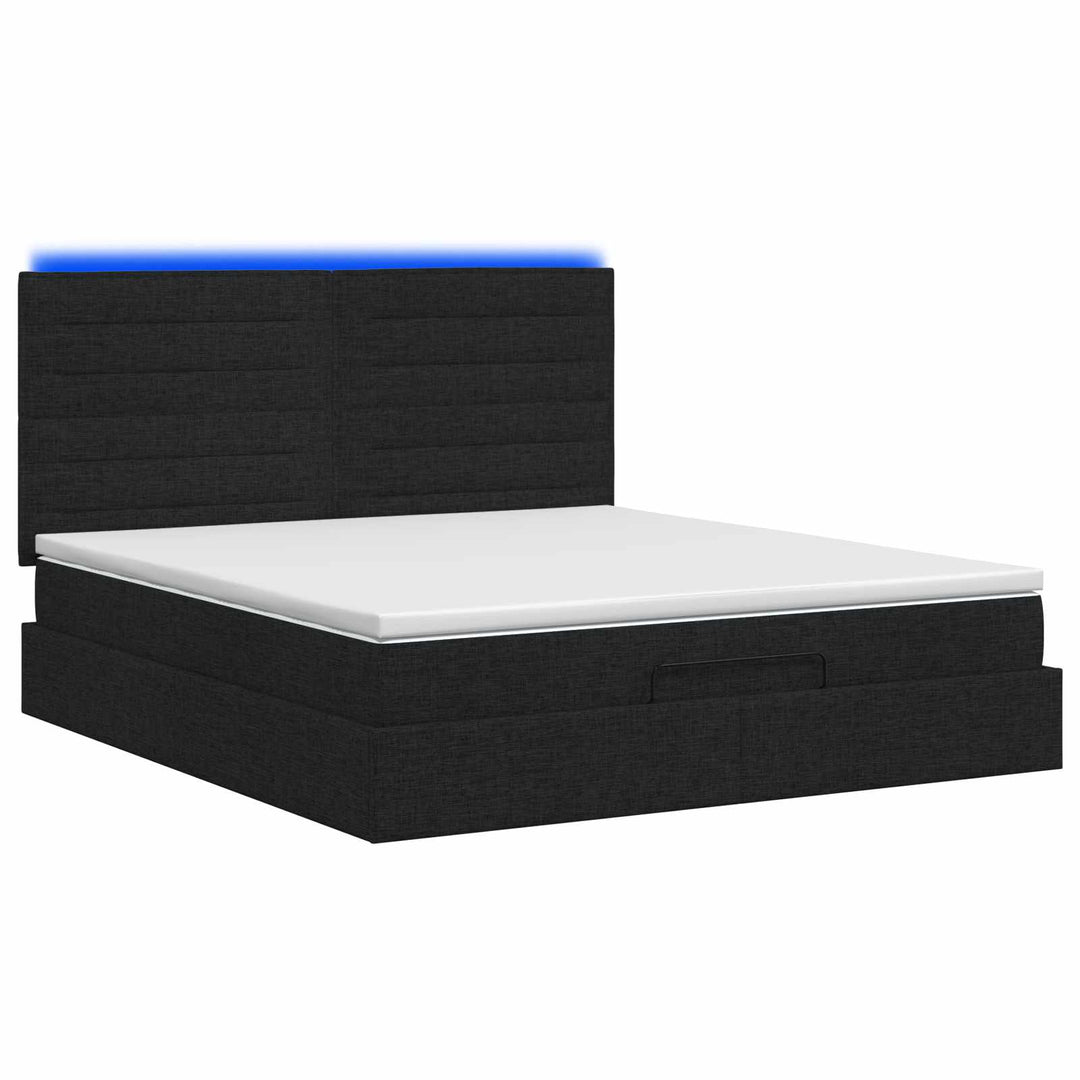 Ottoman seng med madras og LED Sort 140 x 200 cm Stof