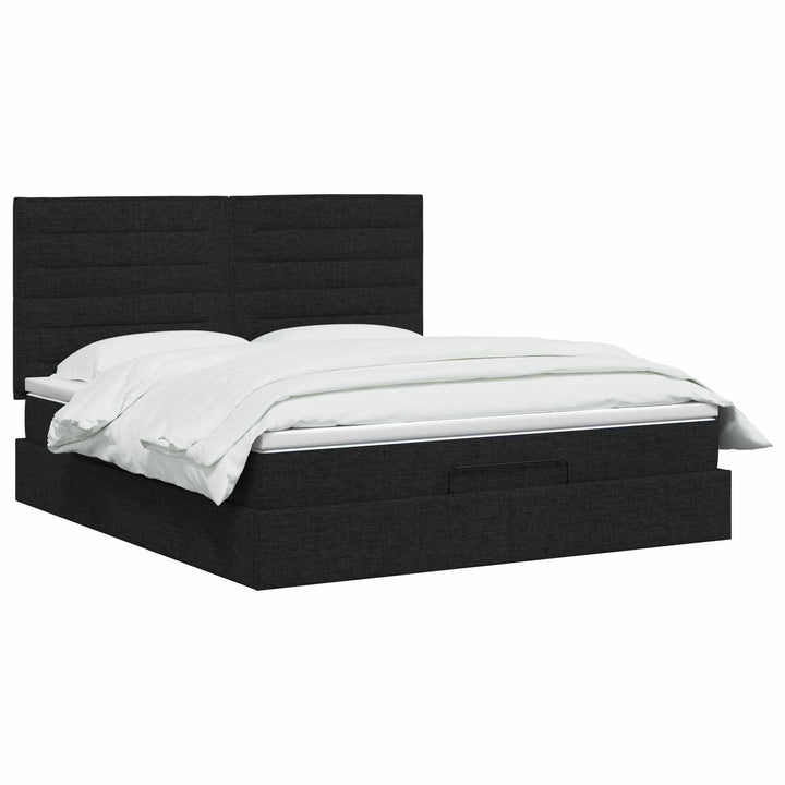 Ottoman seng med madras og LED Sort 160 x 200 cm Stof
