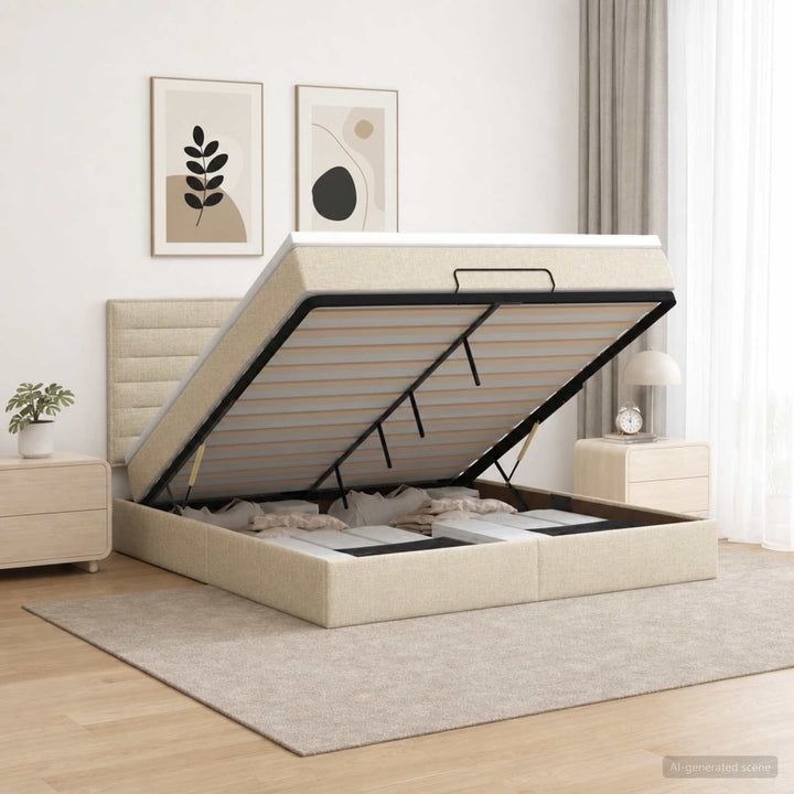 Ottoman seng med madras og LED Cremefarvet 140 x 200 cm Stof