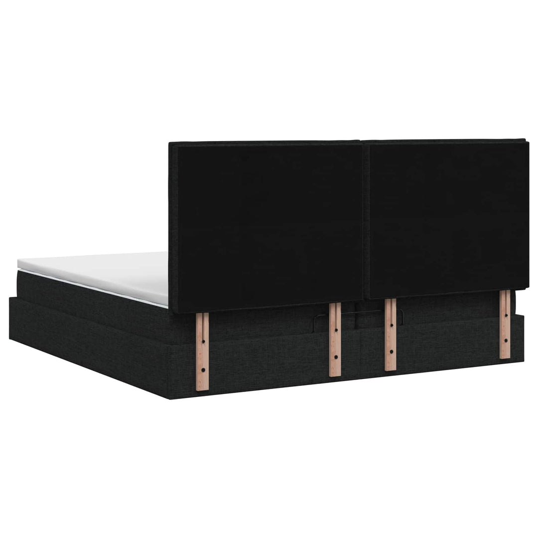 Ottoman seng med madras og LED Sort 200 x 200 cm Stof