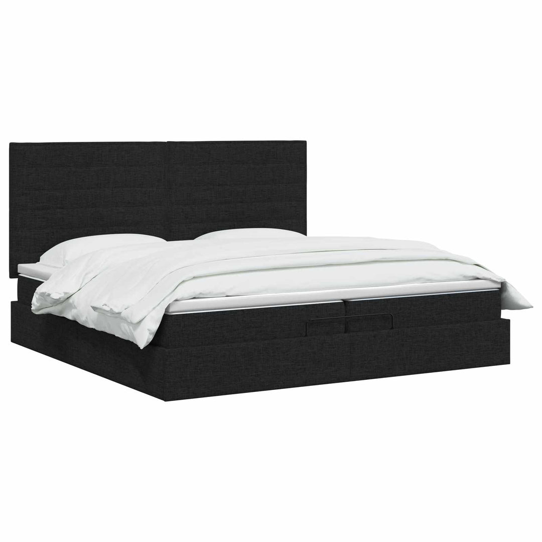 Ottoman seng med madras og LED Sort 200 x 200 cm Stof