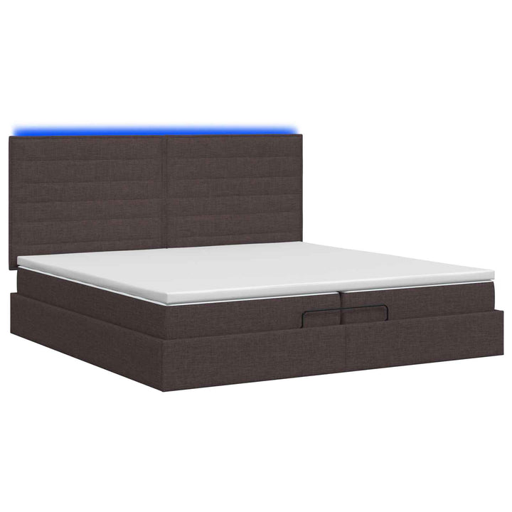 Ottoman seng med madras og LED Mørk Brun 200 x 200 cm Stof