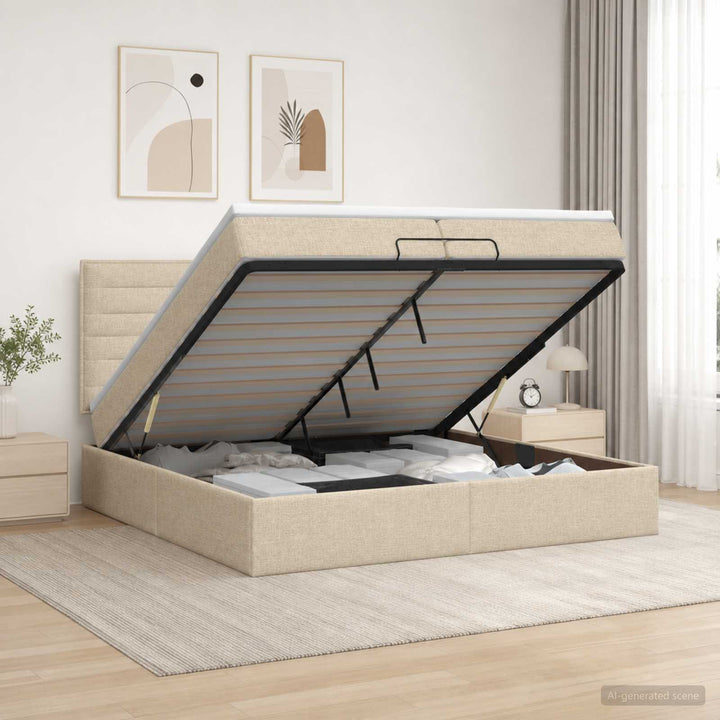 Ottoman seng med madras Cremefarvet 200 x 200 cm Stof