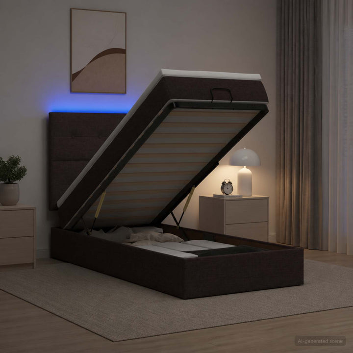 Ottoman seng med madras og LED Mørk Brun 80 x 200 cm Stof