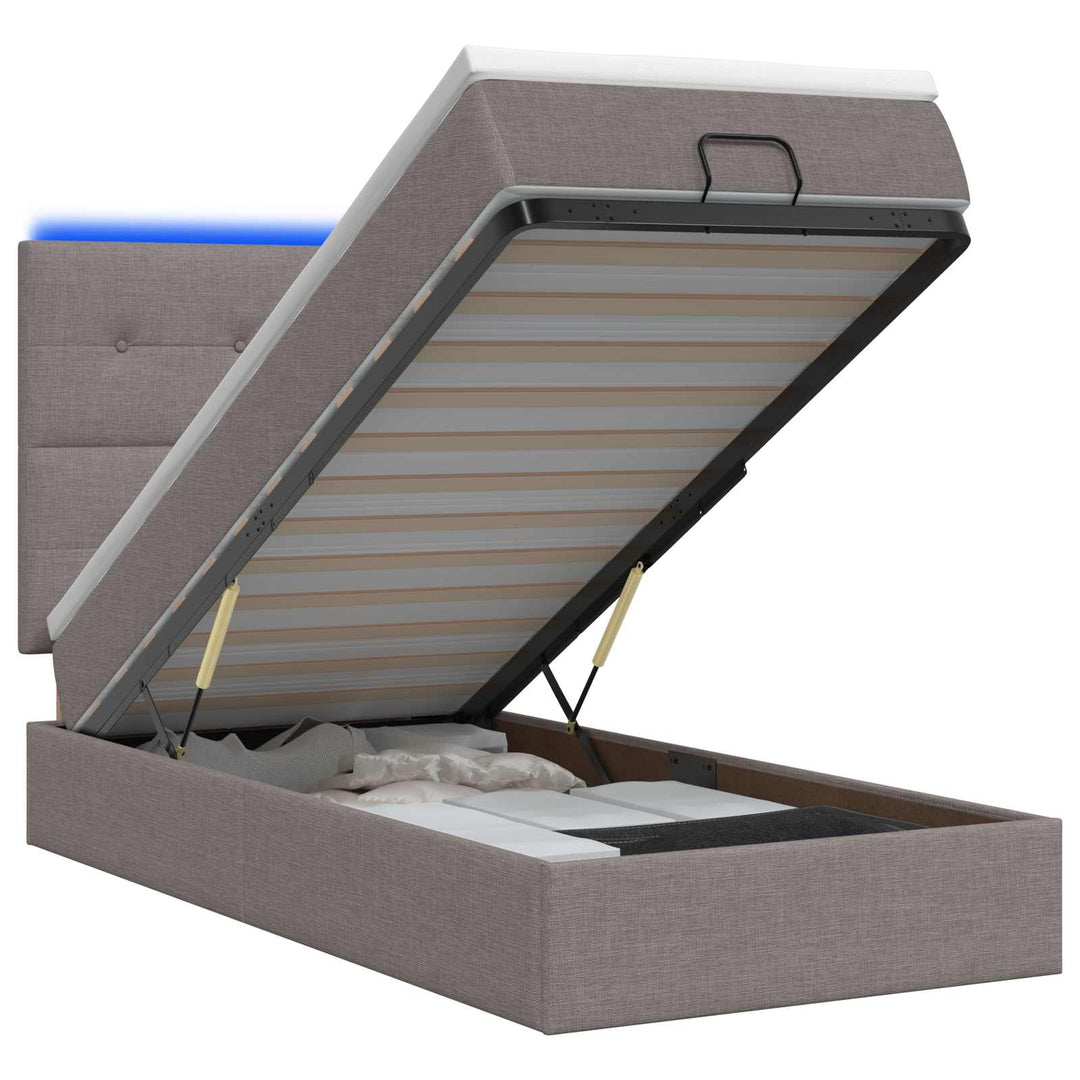 Ottoman seng med madras og LED Gråbrun 90 x 190 cm Stof