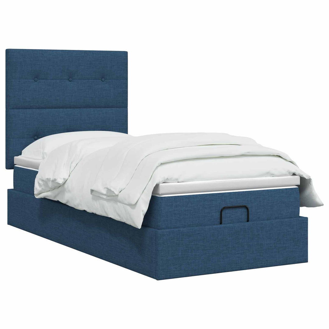 Ottoman seng med madras og LED Blå 90 x 190 cm Stof