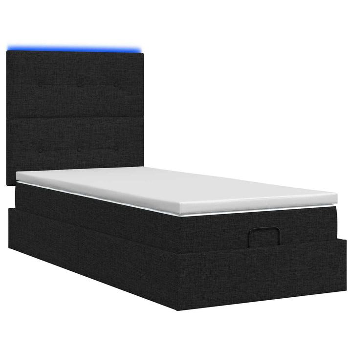 Ottoman seng med madras og LED Sort 90 x 200 cm Stof