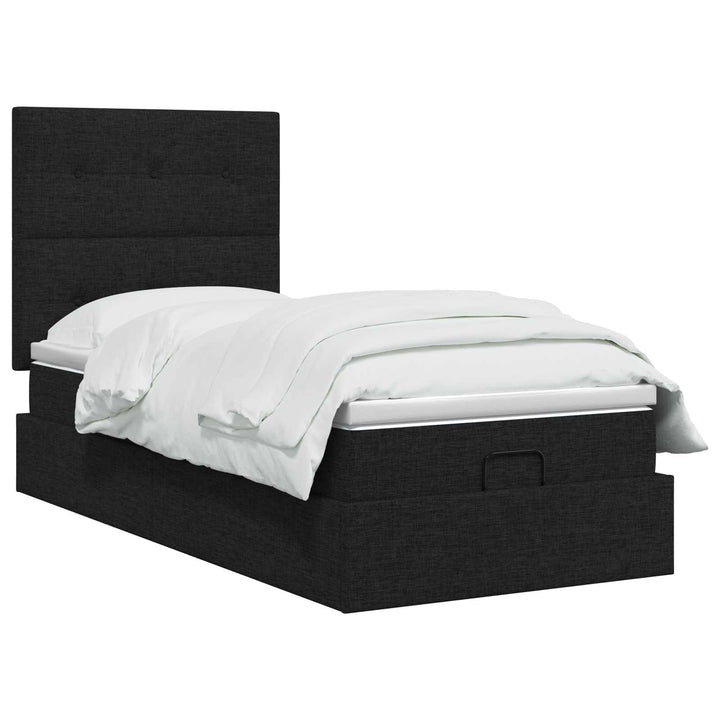 Ottoman seng med madras og LED Sort 90 x 200 cm Stof