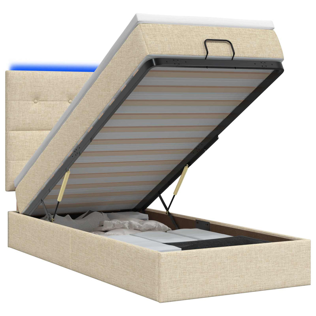 Ottoman seng med madras og LED Cremefarvet 90 x 200 cm Stof
