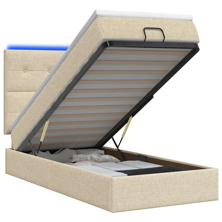 Ottoman seng med madras og LED Cremefarvet 90 x 200 cm Stof