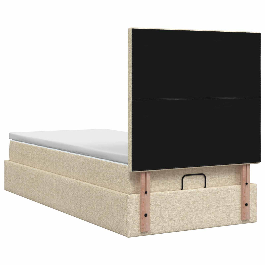 Ottoman seng med madras og LED Cremefarvet 90 x 200 cm Stof