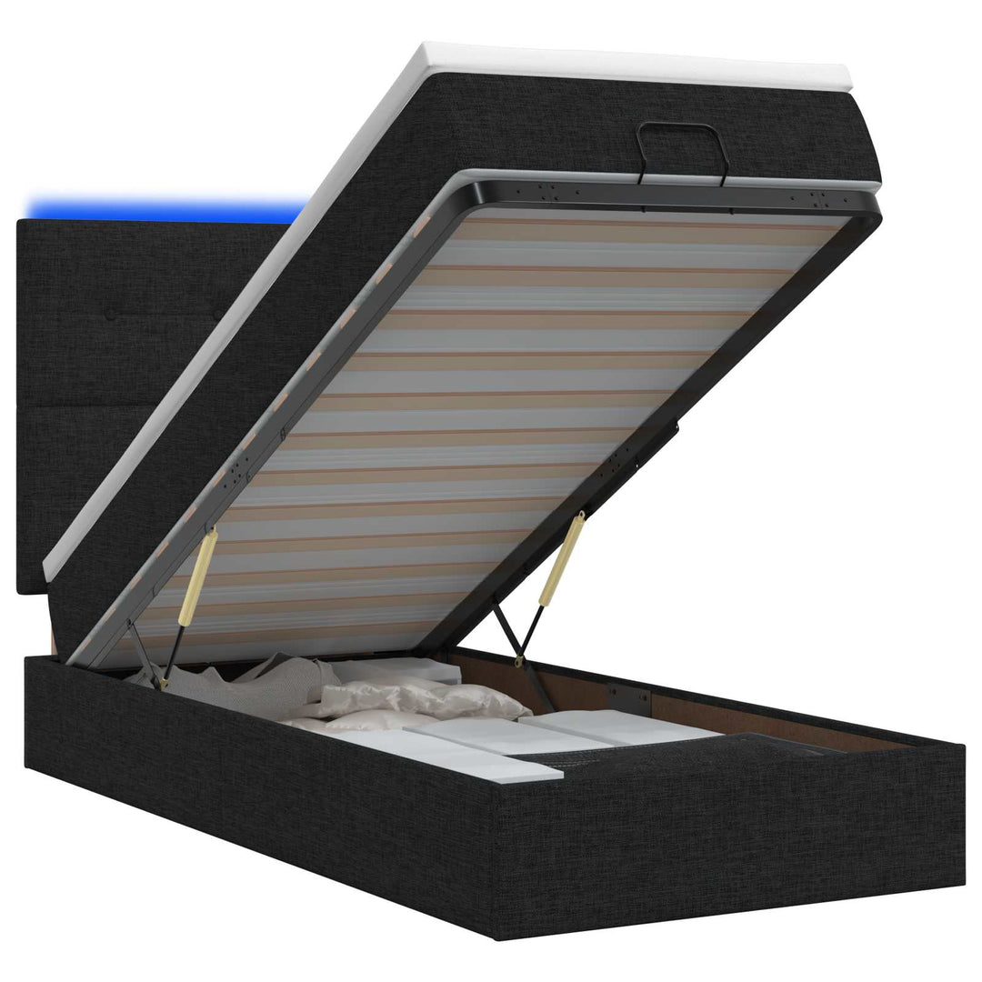 Ottoman seng med madras og LED Sort 100 x 200 cm Stof