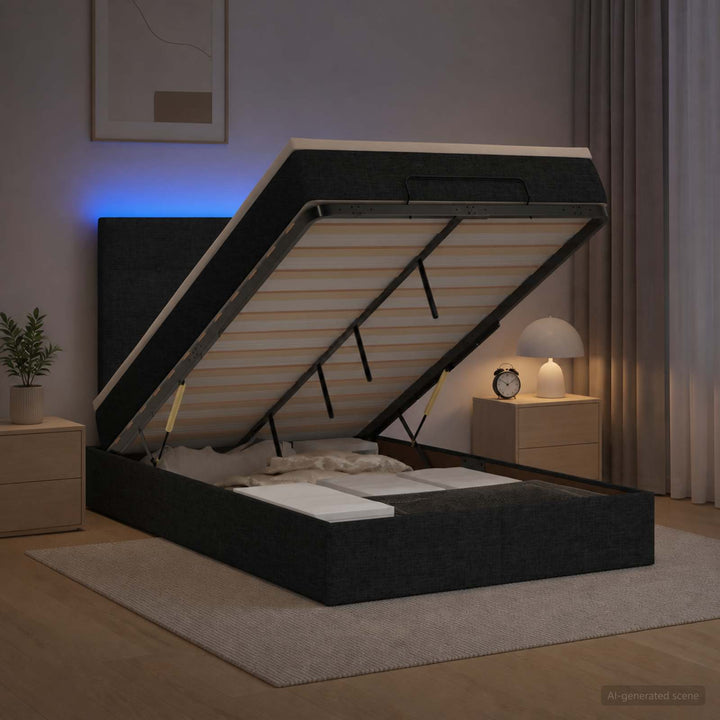 Ottoman seng med madras og LED Sort 120 x 200 cm Stof
