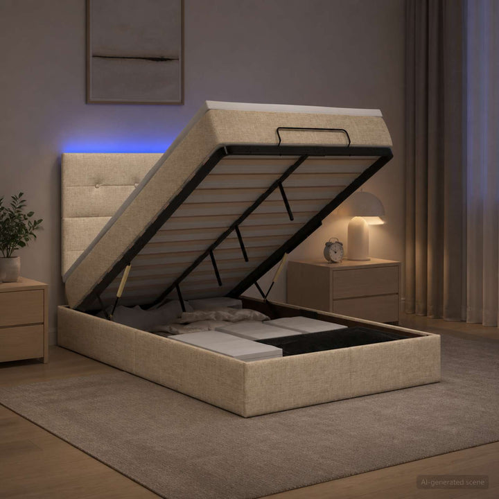 Ottoman seng med madras og LED Cremefarvet 120 x 200 cm Stof