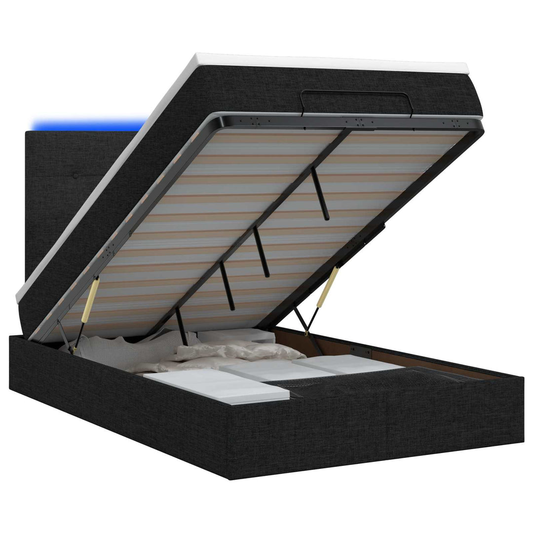 Ottoman seng med madras og LED Sort 120 x 200 cm Stof