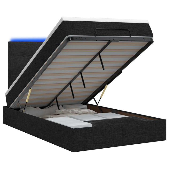 Ottoman seng med madras og LED Sort 120 x 200 cm Stof
