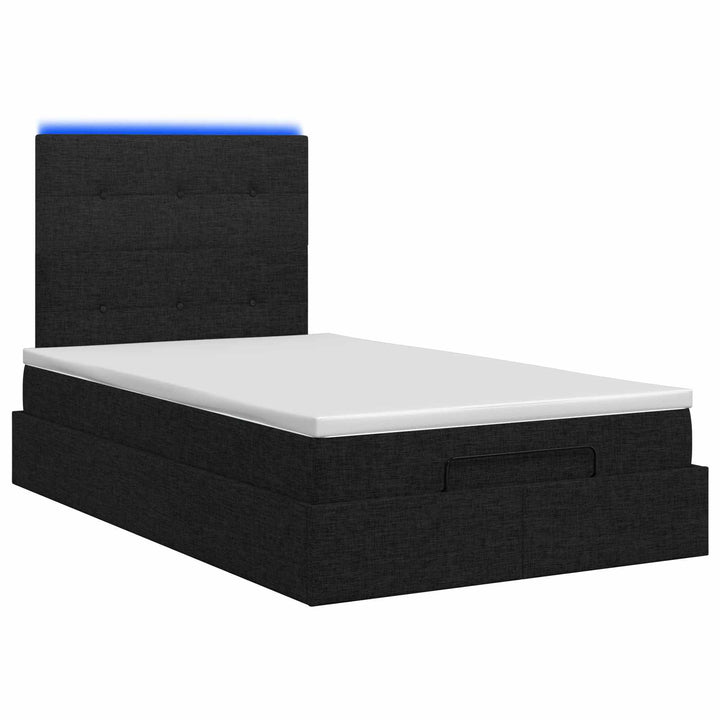 Ottoman seng med madras og LED Sort 120 x 200 cm Stof