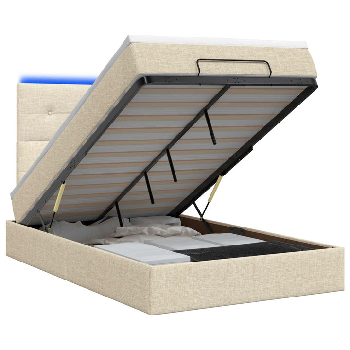 Ottoman seng med madras og LED Cremefarvet 120 x 200 cm Stof
