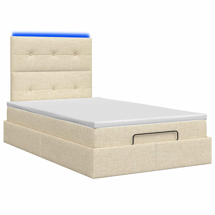 Ottoman seng med madras og LED Cremefarvet 120 x 200 cm Stof