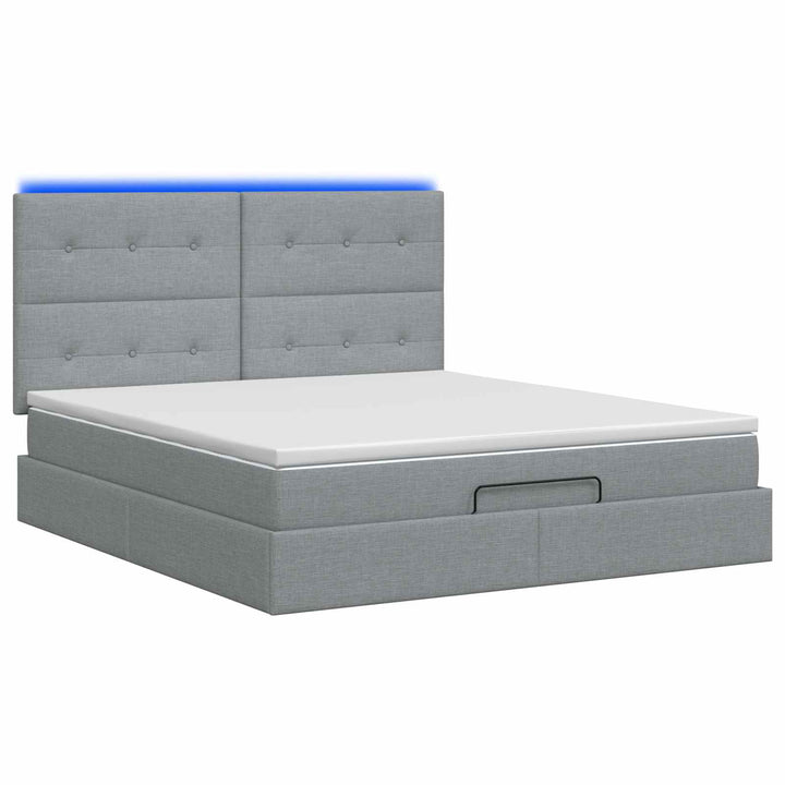 Ottoman seng med madras og LED Lysegrå 140 x 190 cm Stof
