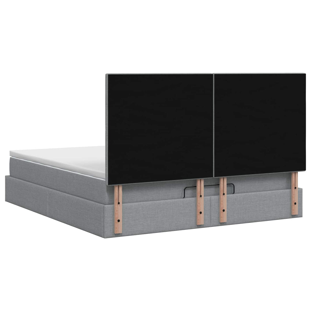 Ottoman seng med madras og LED Lysegrå 140 x 190 cm Stof