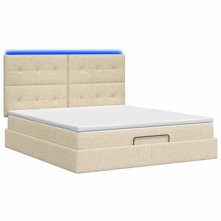 Ottoman seng med madras og LED Cremefarvet 140 x 190 cm Stof