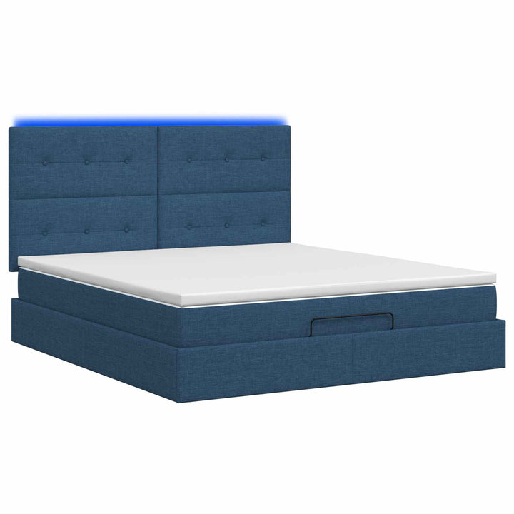 Ottoman seng med madras og LED Blå 140 x 190 cm Stof