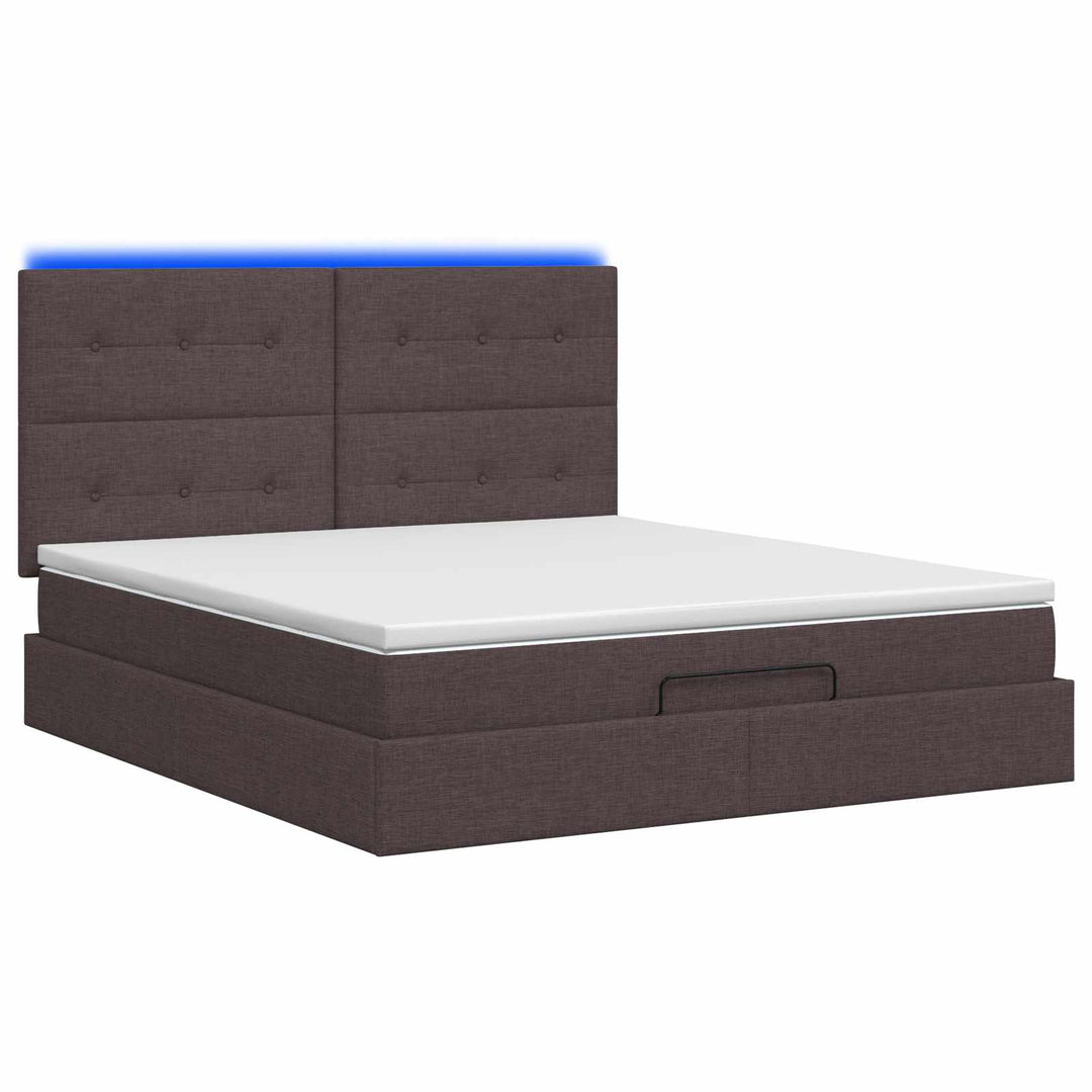 Ottoman seng med madras og LED Mørk Brun 140 x 200 cm Stof