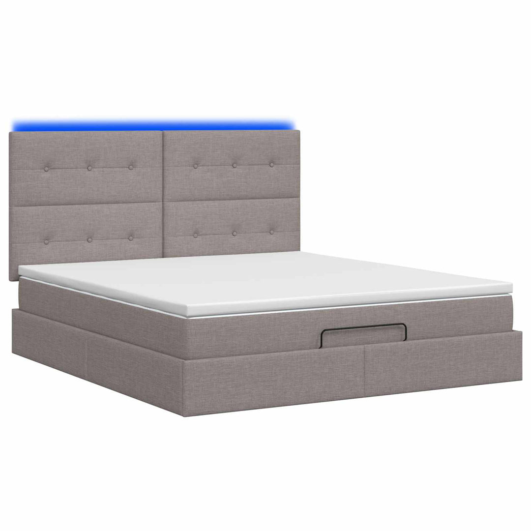Ottoman seng med madras og LED Gråbrun 140 x 200 cm Stof