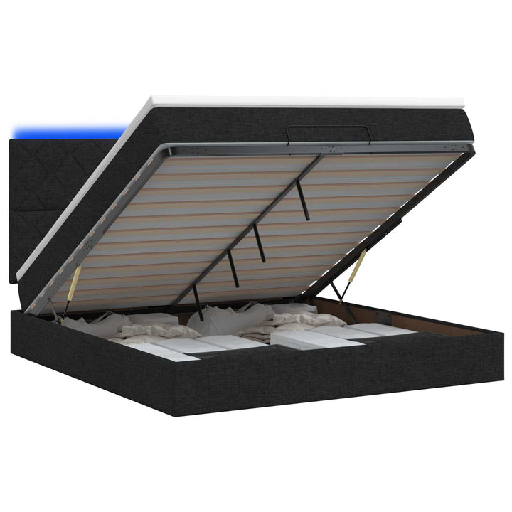 Ottoman seng med madras og LED Sort 160 x 200 cm Stof