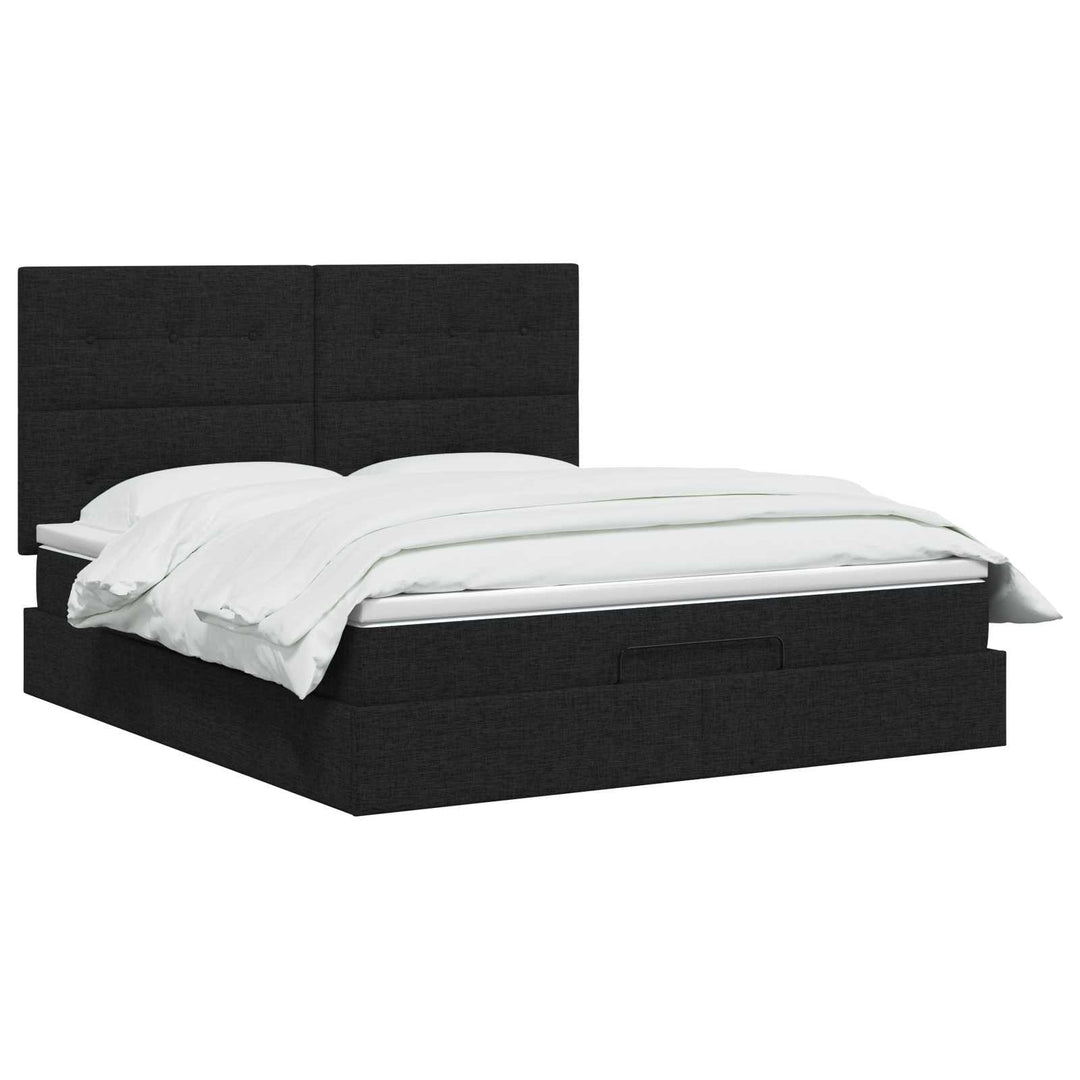 Ottoman seng med madras og LED Sort 160 x 200 cm Stof