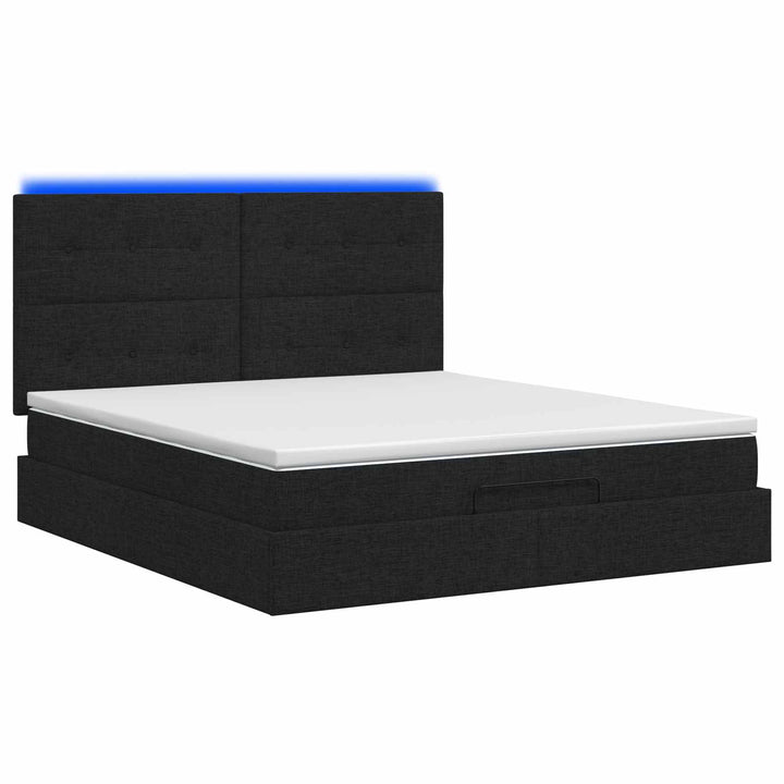 Ottoman seng med madras og LED Sort 180 x 200 cm Stof