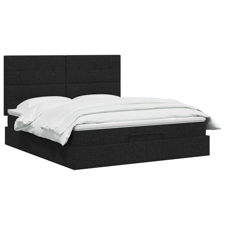 Ottoman seng med madras og LED Sort 180 x 200 cm Stof