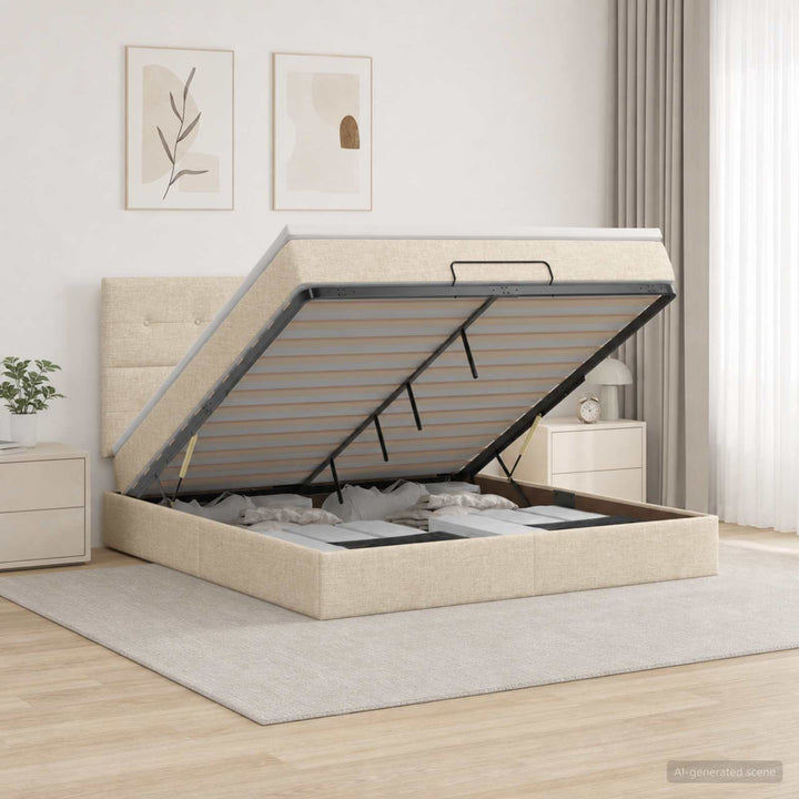 Ottoman seng med madras og LED Cremefarvet 140 x 200 cm Stof