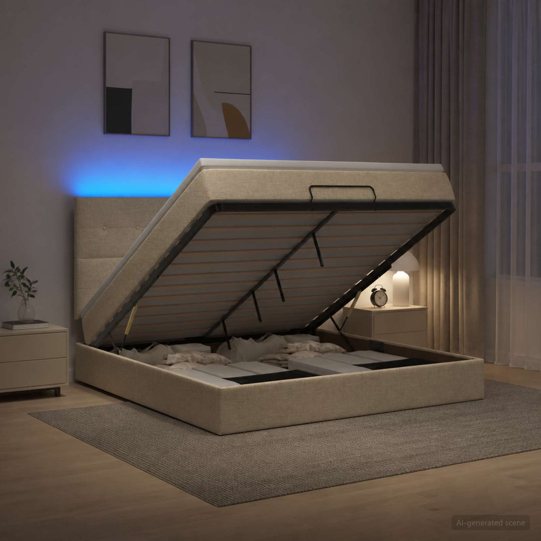 Ottoman seng med madras og LED Cremefarvet 140 x 190 cm Stof