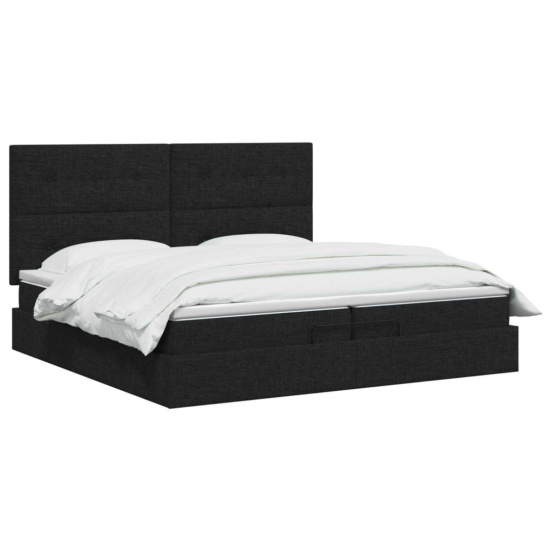 Ottoman seng med madras og LED Sort 200 x 200 cm Stof