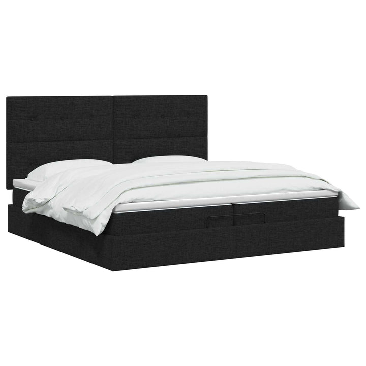 Ottoman seng med madras og LED Sort 200 x 200 cm Stof