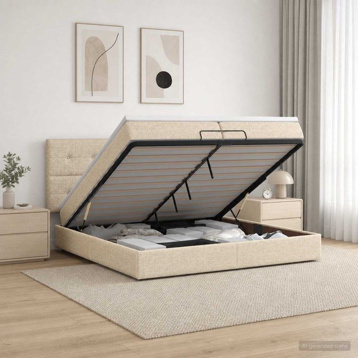 Ottoman seng med madras og LED Cremefarvet 200 x 200 cm Stof