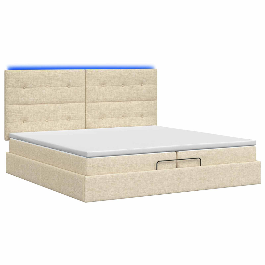Ottoman seng med madras og LED Cremefarvet 200 x 200 cm Stof