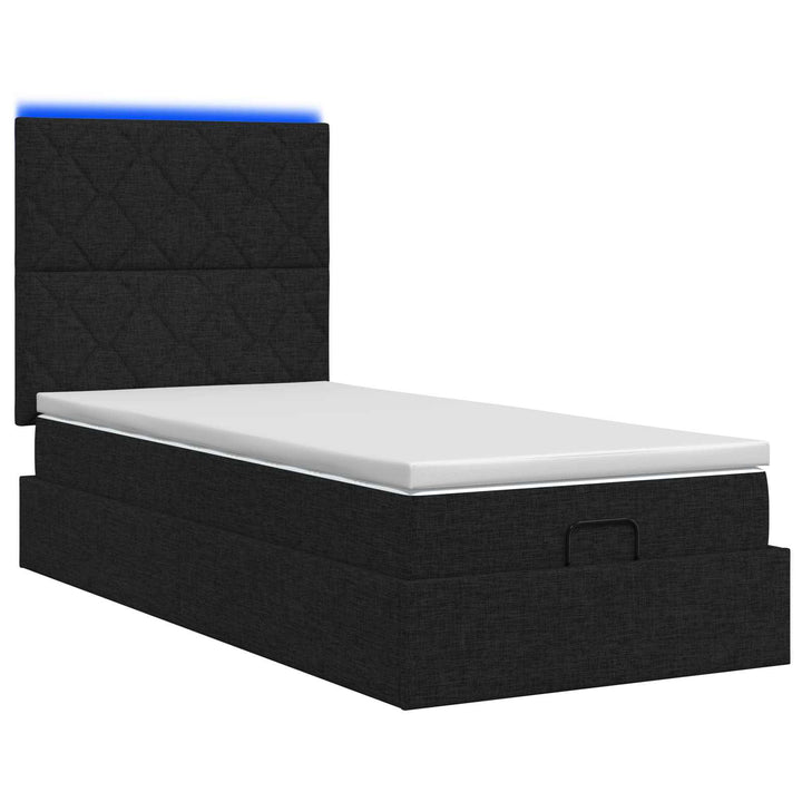 Ottoman seng med madras og LED Sort 80 x 200 cm Stof