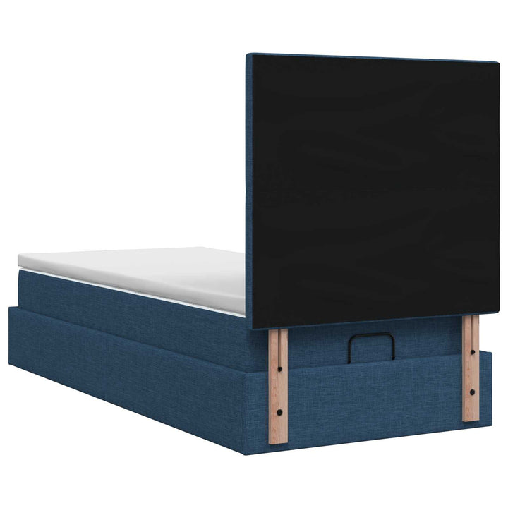 Ottoman seng med madras og LED Blå 90 x 190 cm Stof
