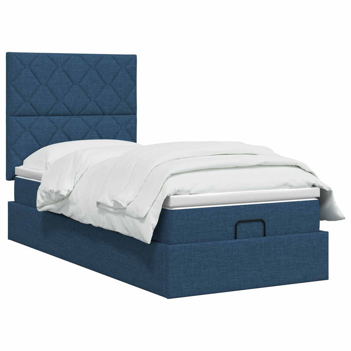 Ottoman seng med madras og LED Blå 90 x 190 cm Stof