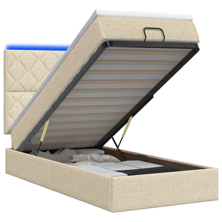 Ottoman seng med madras og LED Cremefarvet 90 x 200 cm Stof