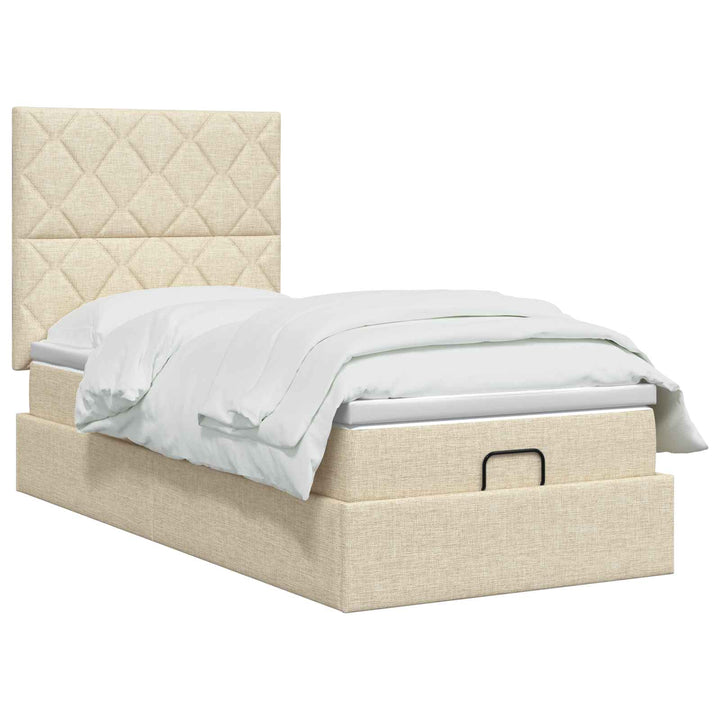 Ottoman seng med madras og LED Cremefarvet 90 x 200 cm Stof