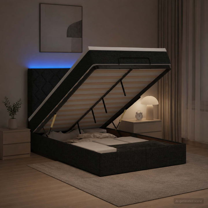 Ottoman seng med madras og LED Sort 120 x 190 cm Stof