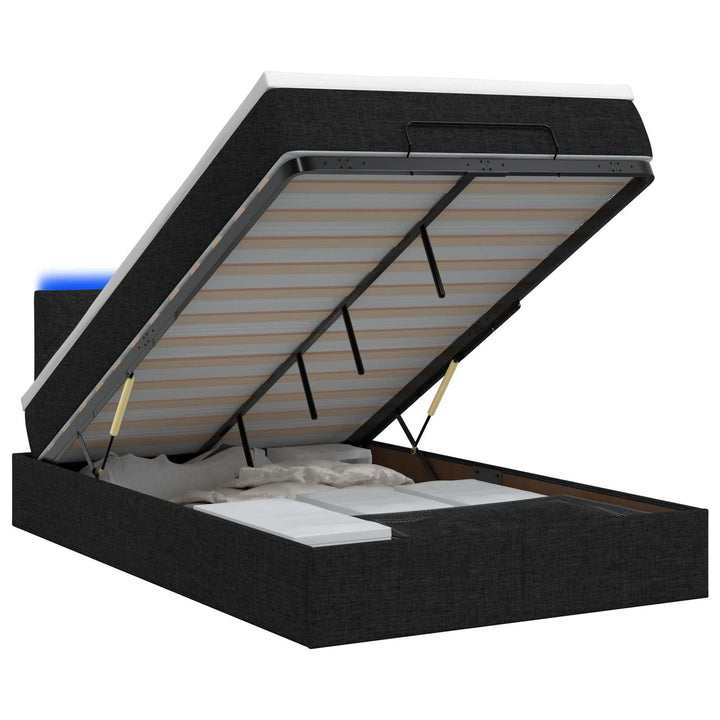 Ottoman seng med madras og LED Sort 120 x 190 cm Stof